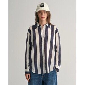 Gant Relaxed Fit Women's Small Parasol Long Sleeve Button Front Striped Shirt